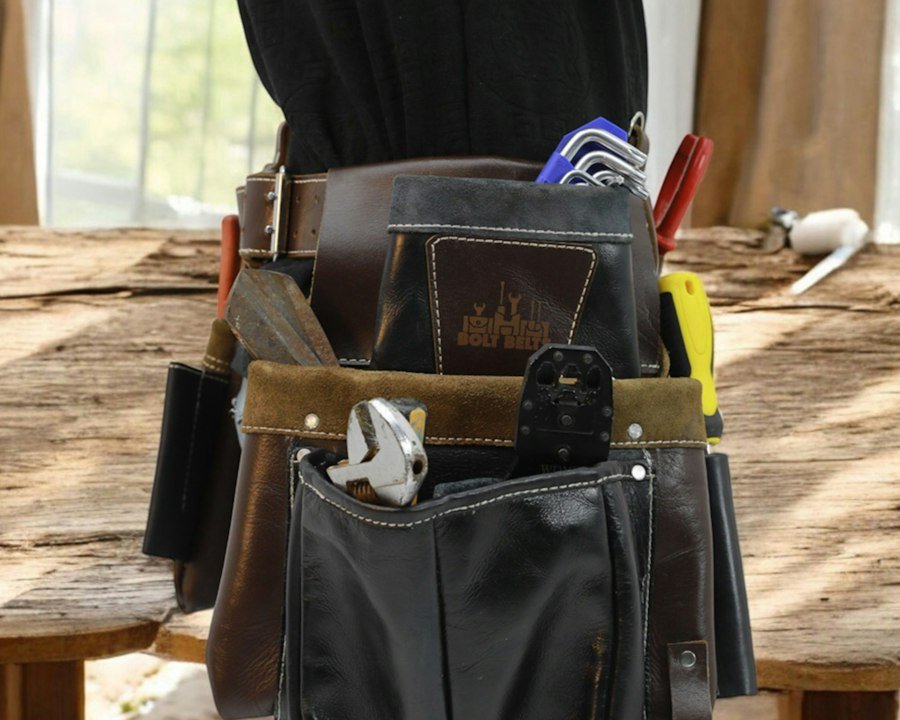 Tool belt filled with hand tools